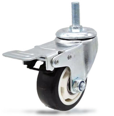 عجلات ساق ملولبة مقاس 75 مم مزودة بمكابح قفل للعجلات عجلات من البولي يوريثان